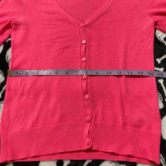 H&M Neon pink long sleeve v-neck cardigan ~ XS SMALL Barbie hot pink sweater - Picture 6 of 10